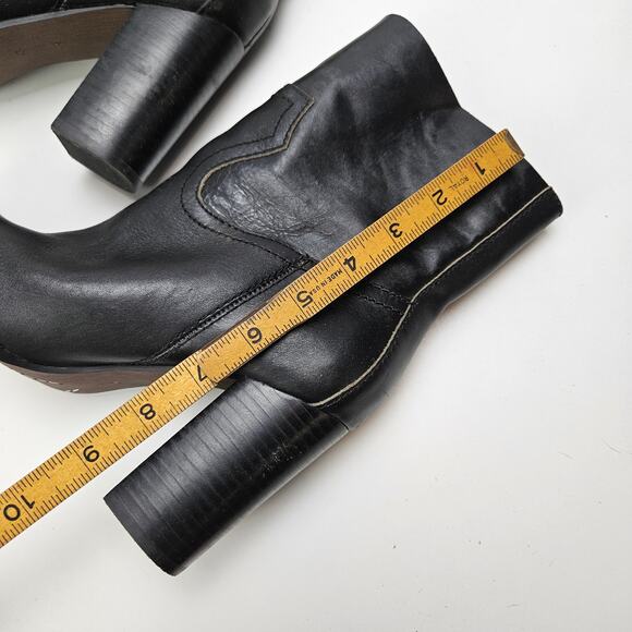 Splendid‎ Leather Stacked Heeled Booties 8 Black Boots Square Toe - Picture 11 of 11